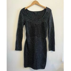 White House Black Market Black Sparkle Knit Long Sleeve Pencil Dress Sz Medium